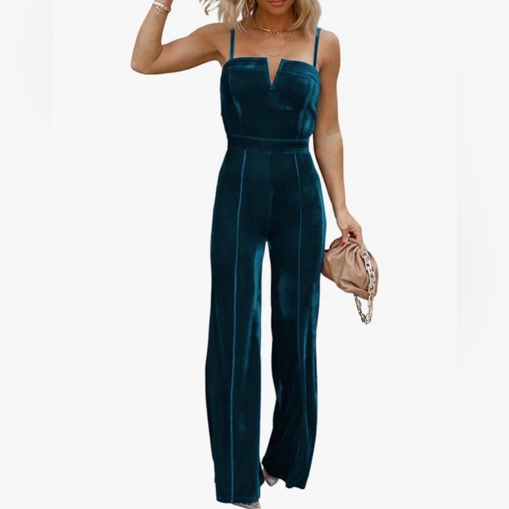 Gorgeous deep teal velvet jumpsuit
